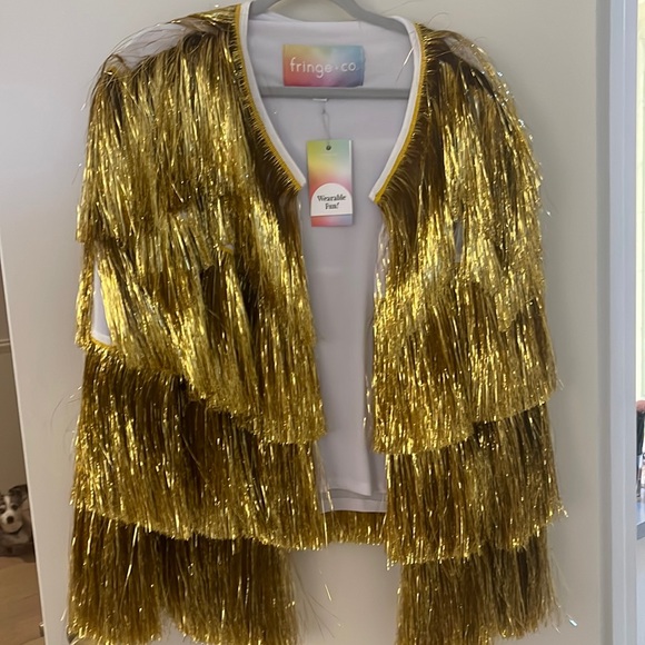 Fringe + Co. Jackets & Coats Fringe Co Tinsel Jacket In Gold Ts